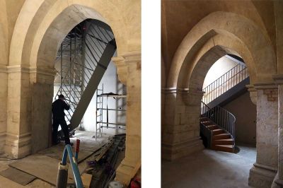 freigelegtes Turmuntergeschoß (13. Jh.), neue Treppe